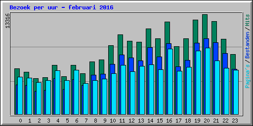Bezoek per uur - februari 2016